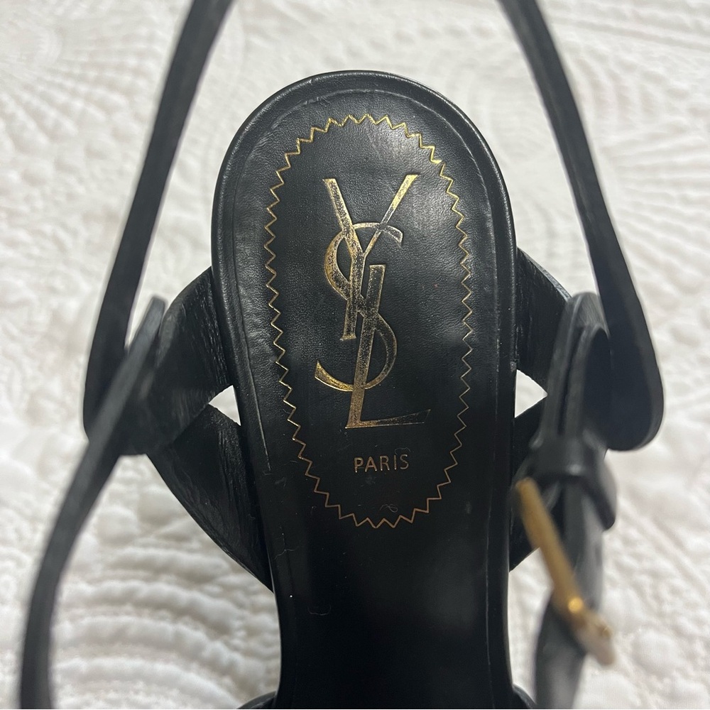 YVES SAINT LAURENT Tribute Heel Sandals Black Patent Leather 130mm Size 37.5 - Picture 3 of 12